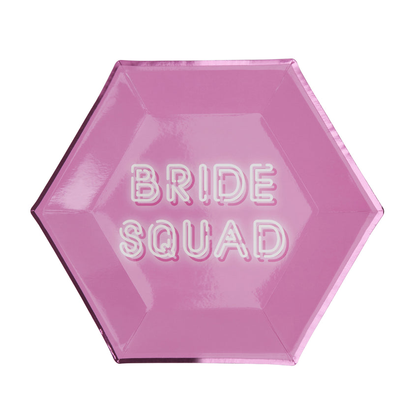 8 assiettes hexagonales roses en carton - Bride Squad