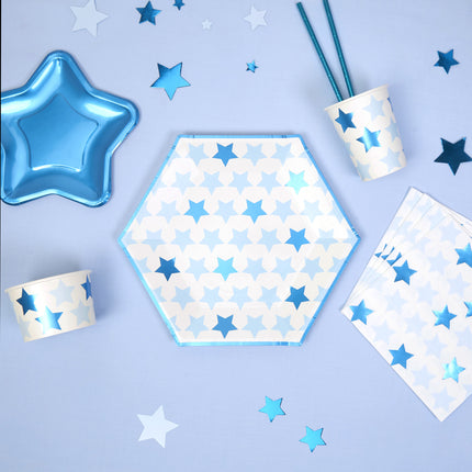 8 grandes assiettes hexagonales en carton - Little Star Blue