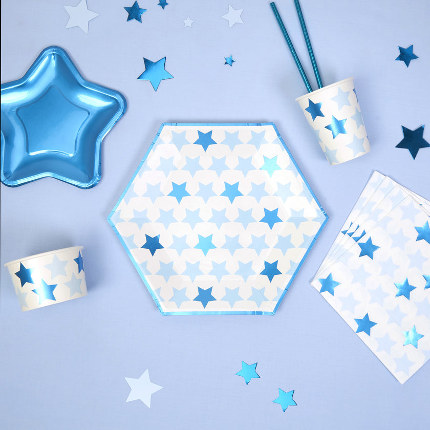 8 grandes assiettes hexagonales en carton - Little Star Blue