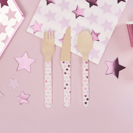 24 couverts en bois - Little Star Pink