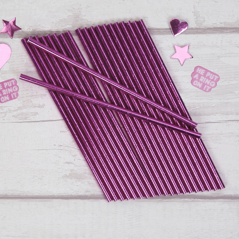 25 pailles roses en carton - Little Star Pink