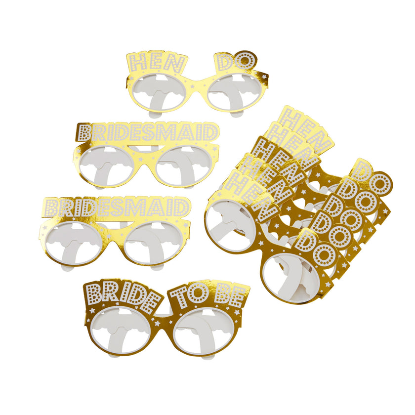 8 lunettes dorées en carton - Woo Hoo Hen Do