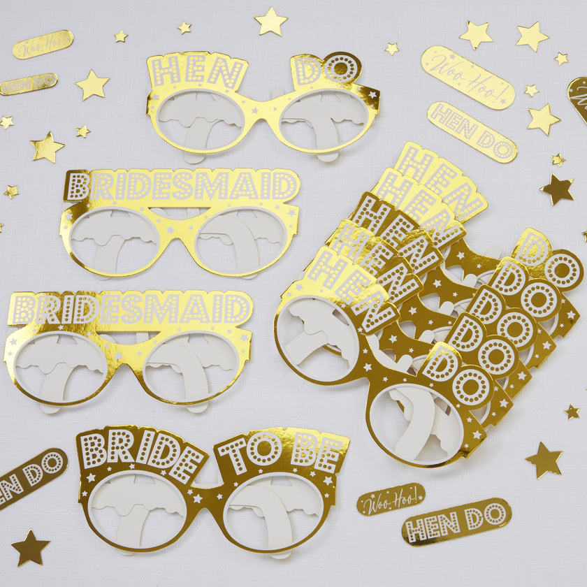 8 lunettes dorées en carton - Woo Hoo Hen Do