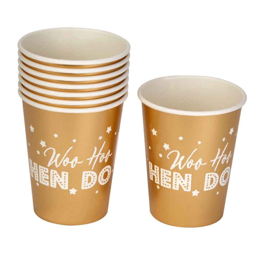 8 gobelets dorés en carton - Woo Hoo Hen Do