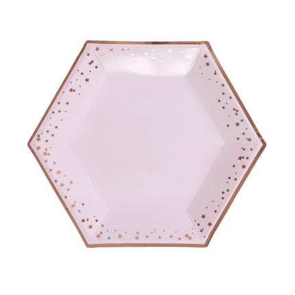 8 assiettes hexagonales en carton - Glitz & Glamour Pink & Rose Gold