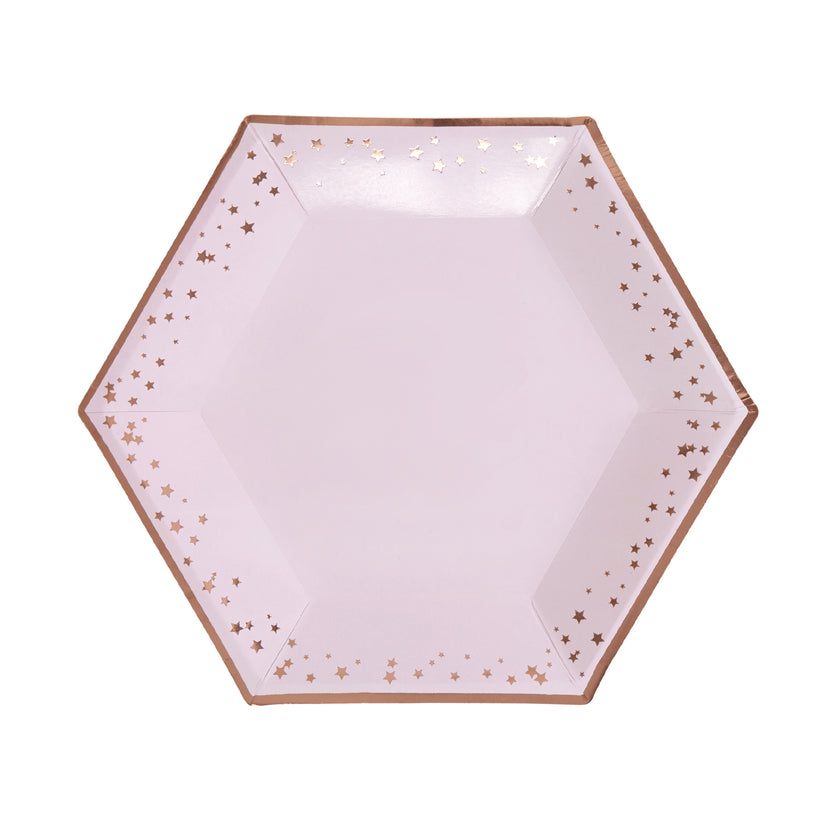 8 assiettes hexagonales en carton - Glitz & Glamour Pink & Rose Gold