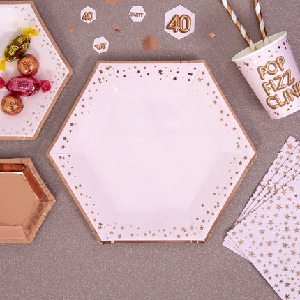 8 assiettes hexagonales en carton - Glitz & Glamour Pink & Rose Gold