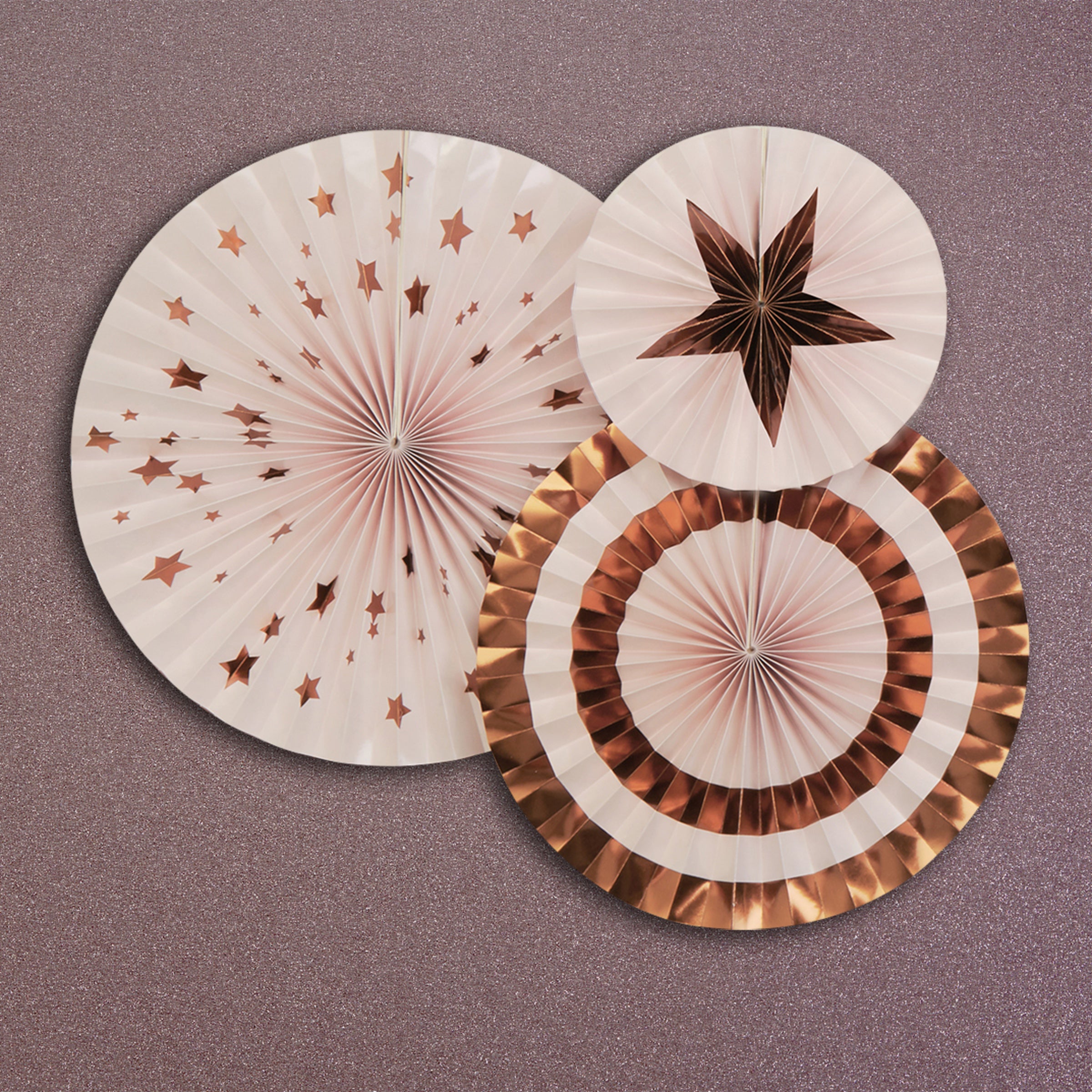 3 rosaces en papier divers - Glitz & Glamour Pink & Rose Gold