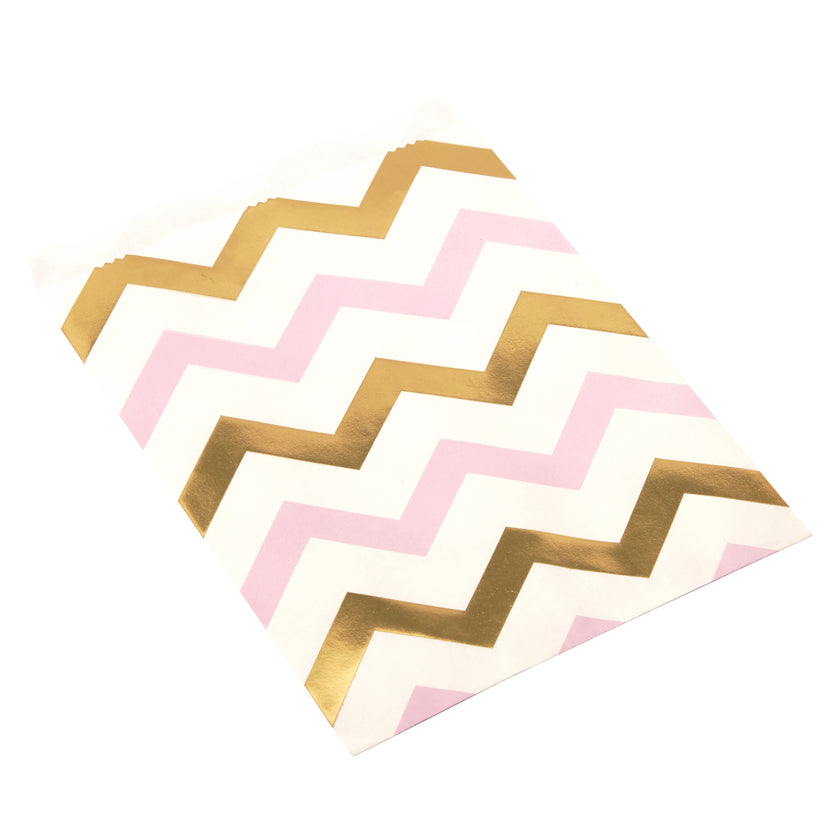 25 sachets en papier zigzag rose et doré - Pattern Works
