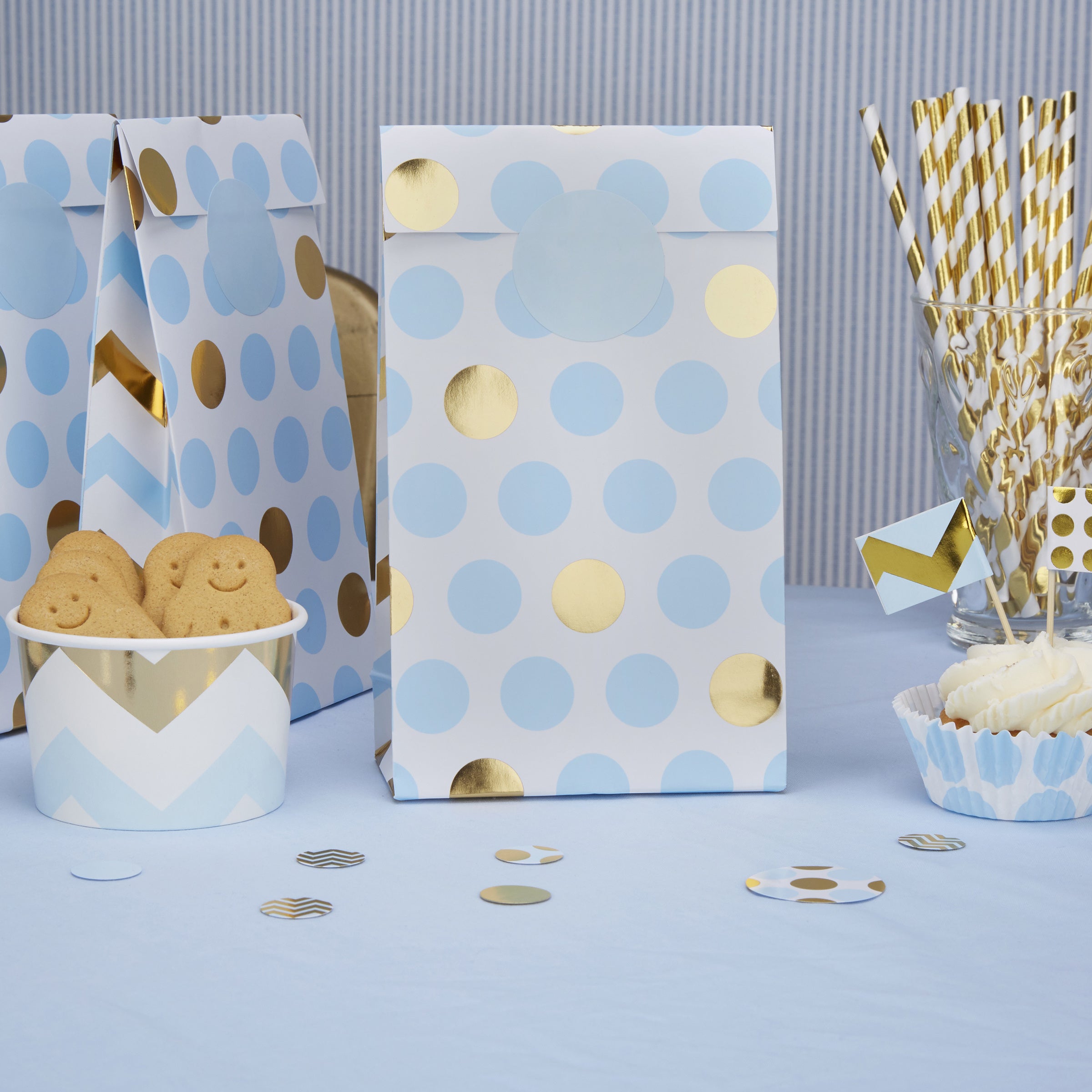 5 sachets en papier à pois bleus et dorés  - Pattern Works