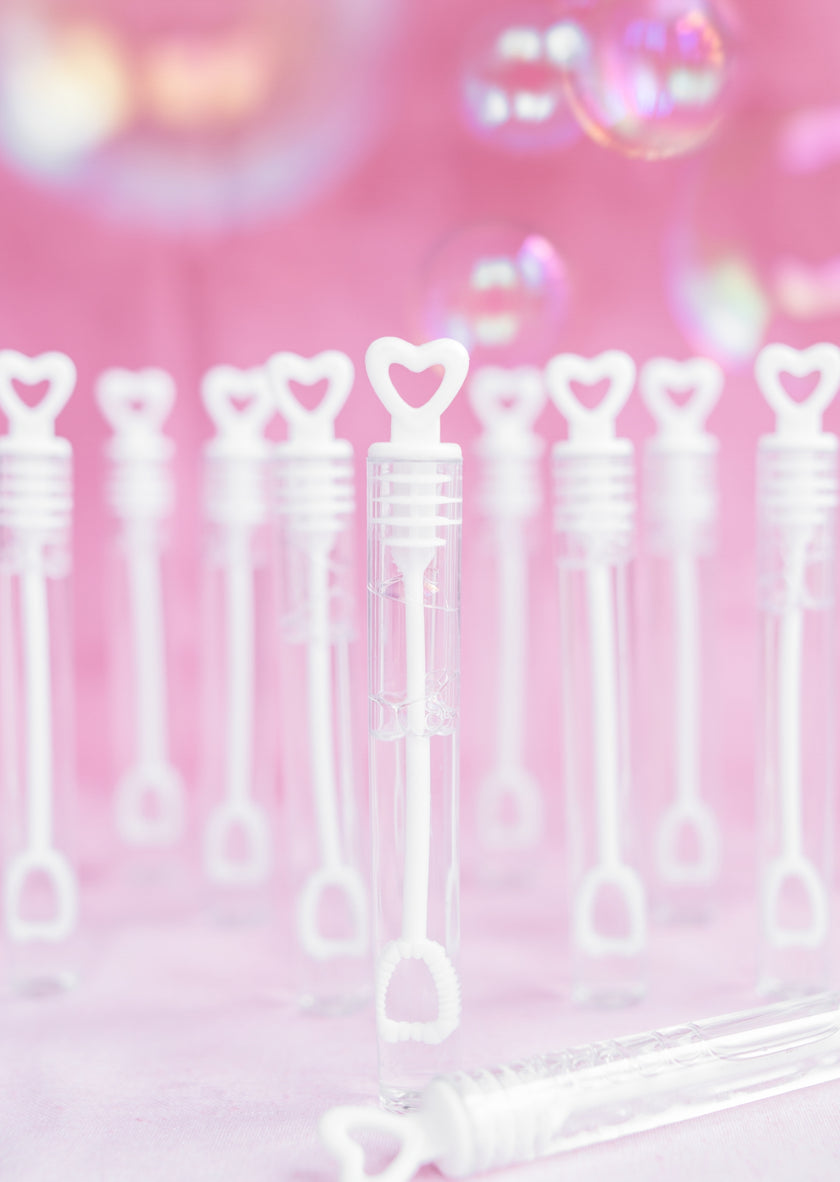 48 flacons à bulles en forme de cœur blanc