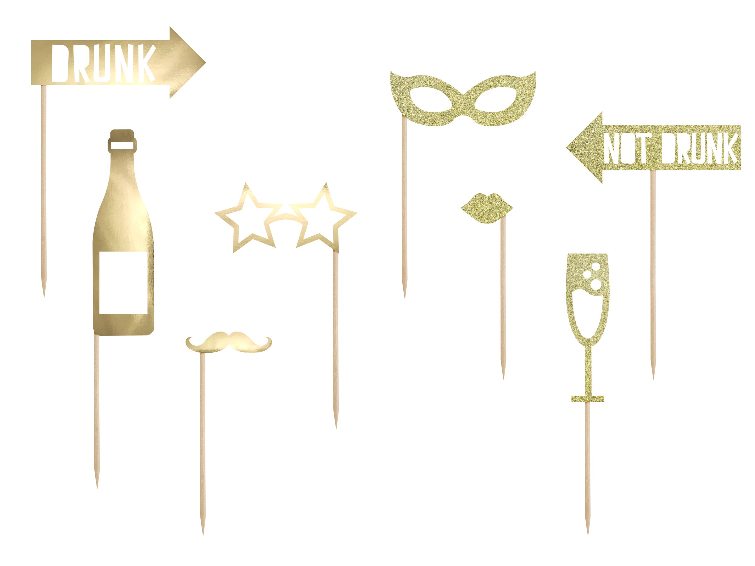 8 accessoires dorés pour photobooth - Happy New Year Collection