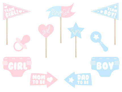 11 pièces variés bleu et rose de baby shower pour photobooth - Gender Reveal Party