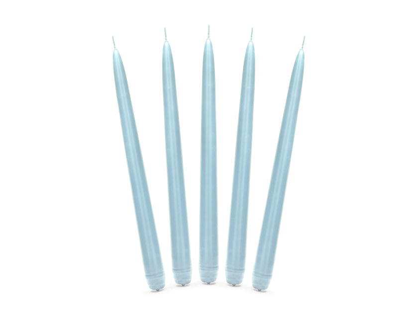 10 bougies bleu ciel mat de 24 cm