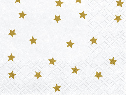 20 serviettes blanches avec étoiles dorées en papier