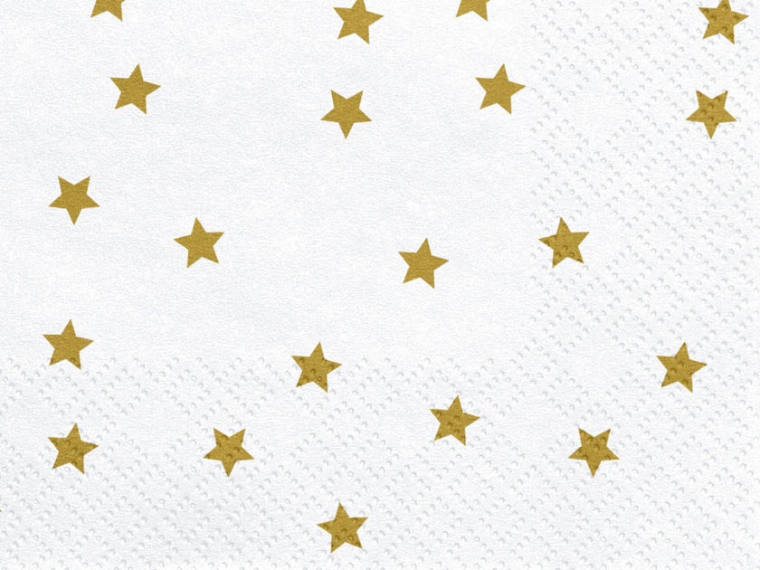 20 serviettes blanches avec étoiles dorées en papier