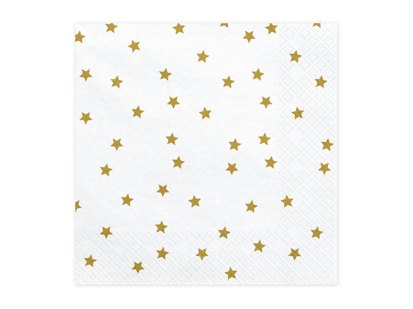 20 serviettes blanches avec étoiles dorées en papier