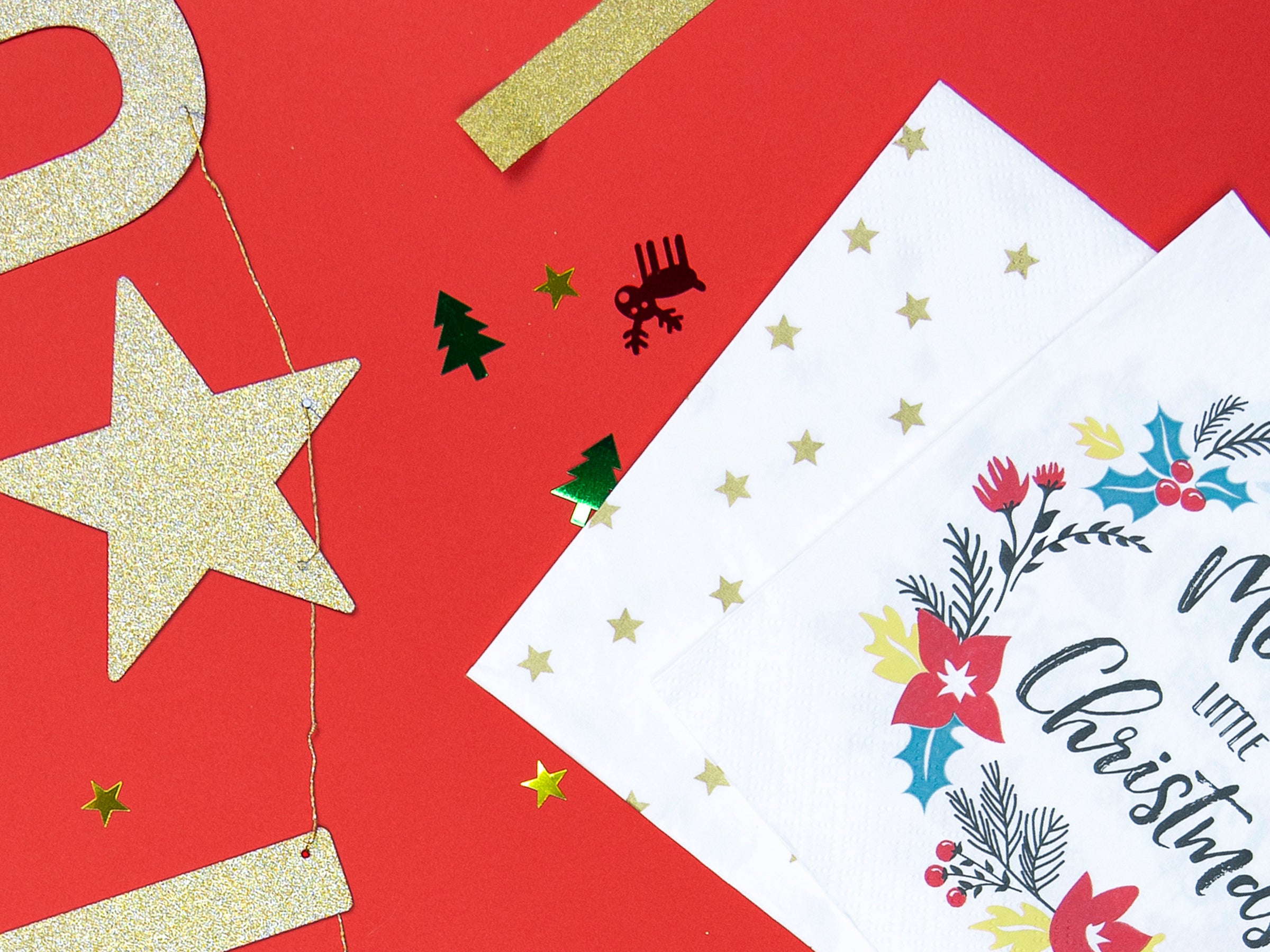 20 serviettes blanches avec étoiles dorées en papier