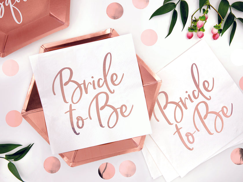 20 serviettes blanches motifs en rose gold 