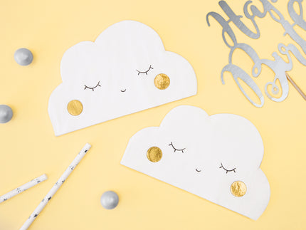 20 serviettes blanches en forme de nuage en papier - Little Plane