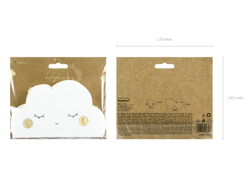 20 serviettes blanches en forme de nuage en papier - Little Plane