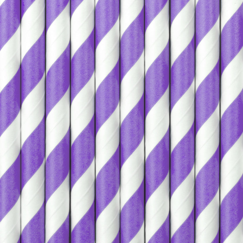 10 pailles lilas à rayures blanches en papier - Space Party