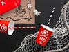 10 pailles rouges à rayures blanches en papier - Pirates Party