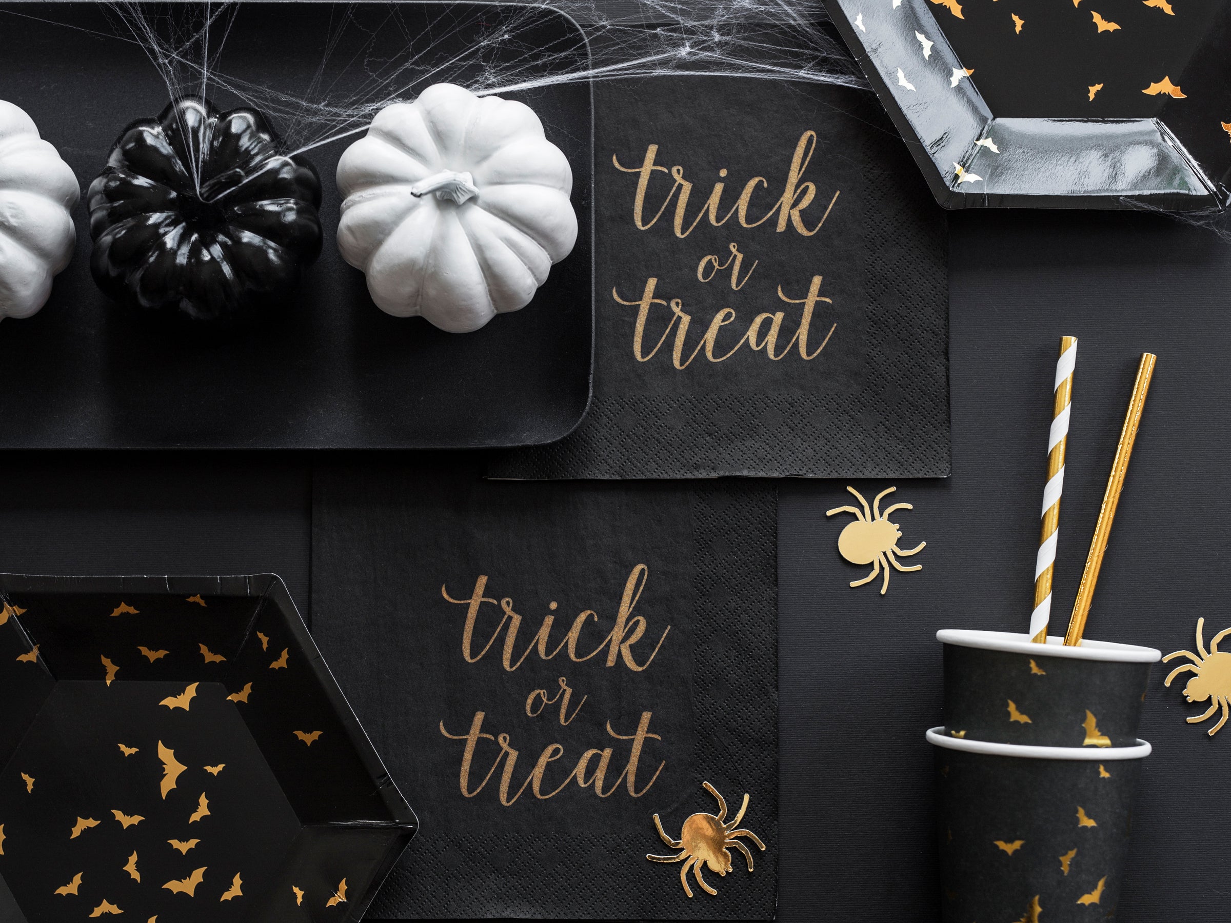 10 pailles à rayures dorées en papier - Trick or Treat Collection