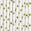 10 pailles blanches avec étoiles dorées en papier - Happy New Year Collection