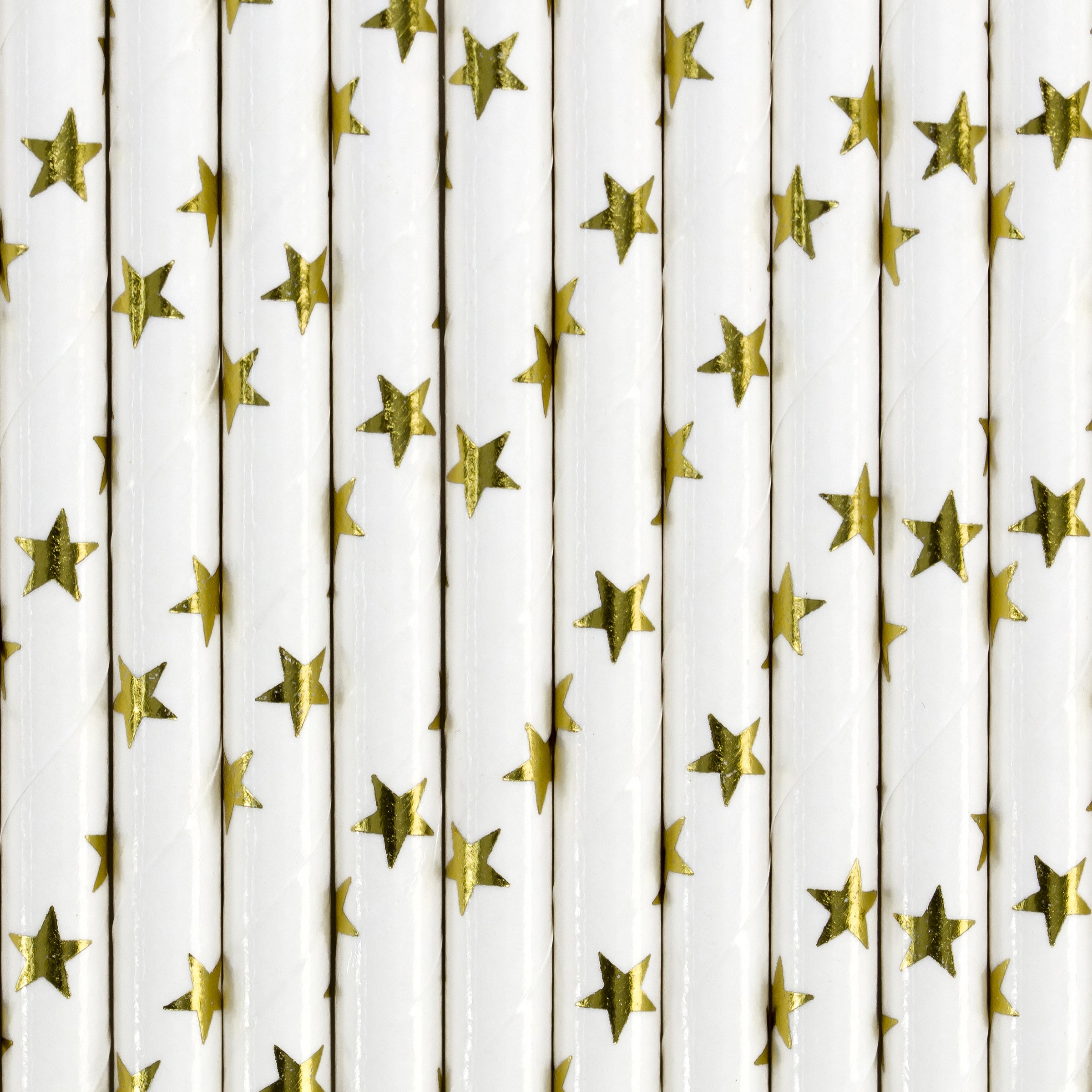 10 pailles blanches avec étoiles dorées en papier - Happy New Year Collection