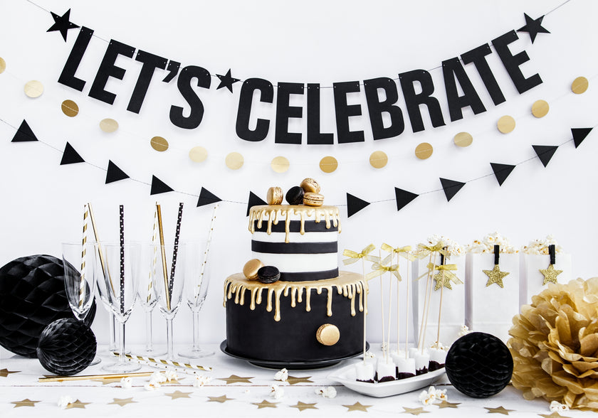 10 pailles blanches avec étoiles dorées en papier - Happy New Year Collection