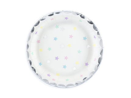 6 assiettes blanches avec étoiles multicolores (18cm) - Unicorn