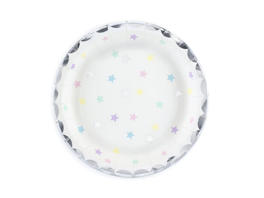 6 assiettes blanches avec étoiles multicolores (18cm) - Unicorn