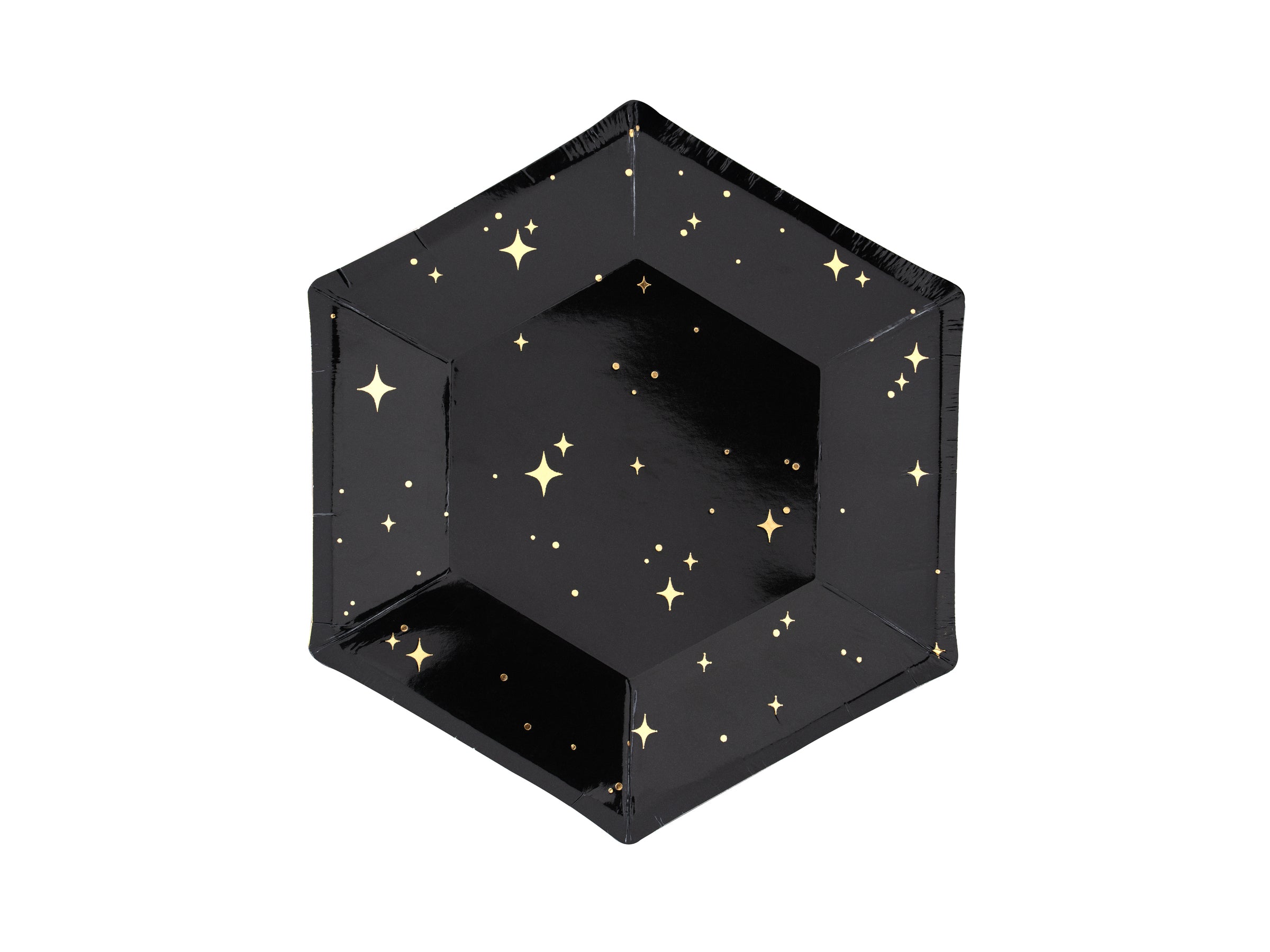 6 assiettes pentagonales noires avec étoiles dorées en carton - New Year’s Eve Collection