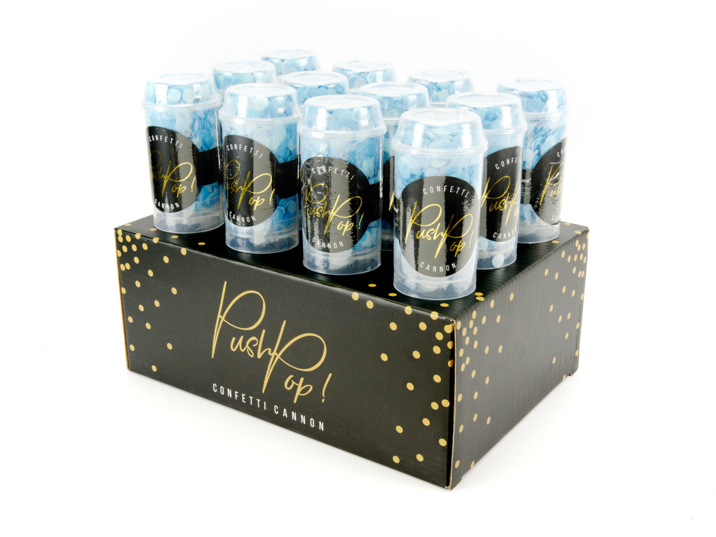 Canon à confettis push pop bleu