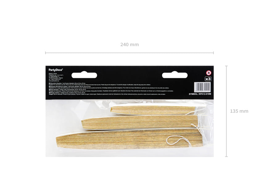 3 rosaces en papier doré