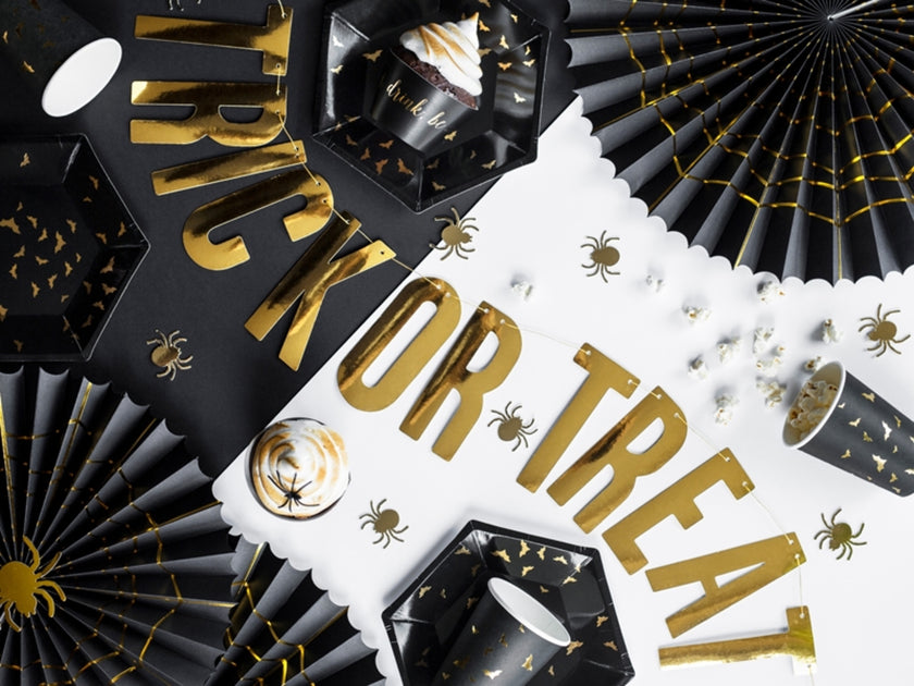 2 rosaces en papier noir avec araignée dorée (32-40 cm) - Trick or Treat Collection