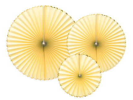 3 rosaces en papier jaune avec bord doré - Yummy