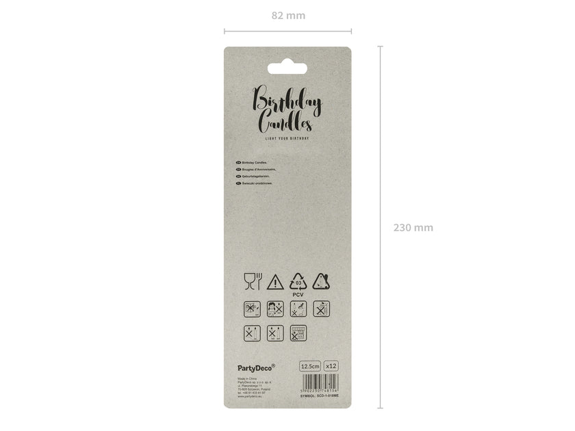 12 bougies d'anniversaire argentées de 12,5 cm