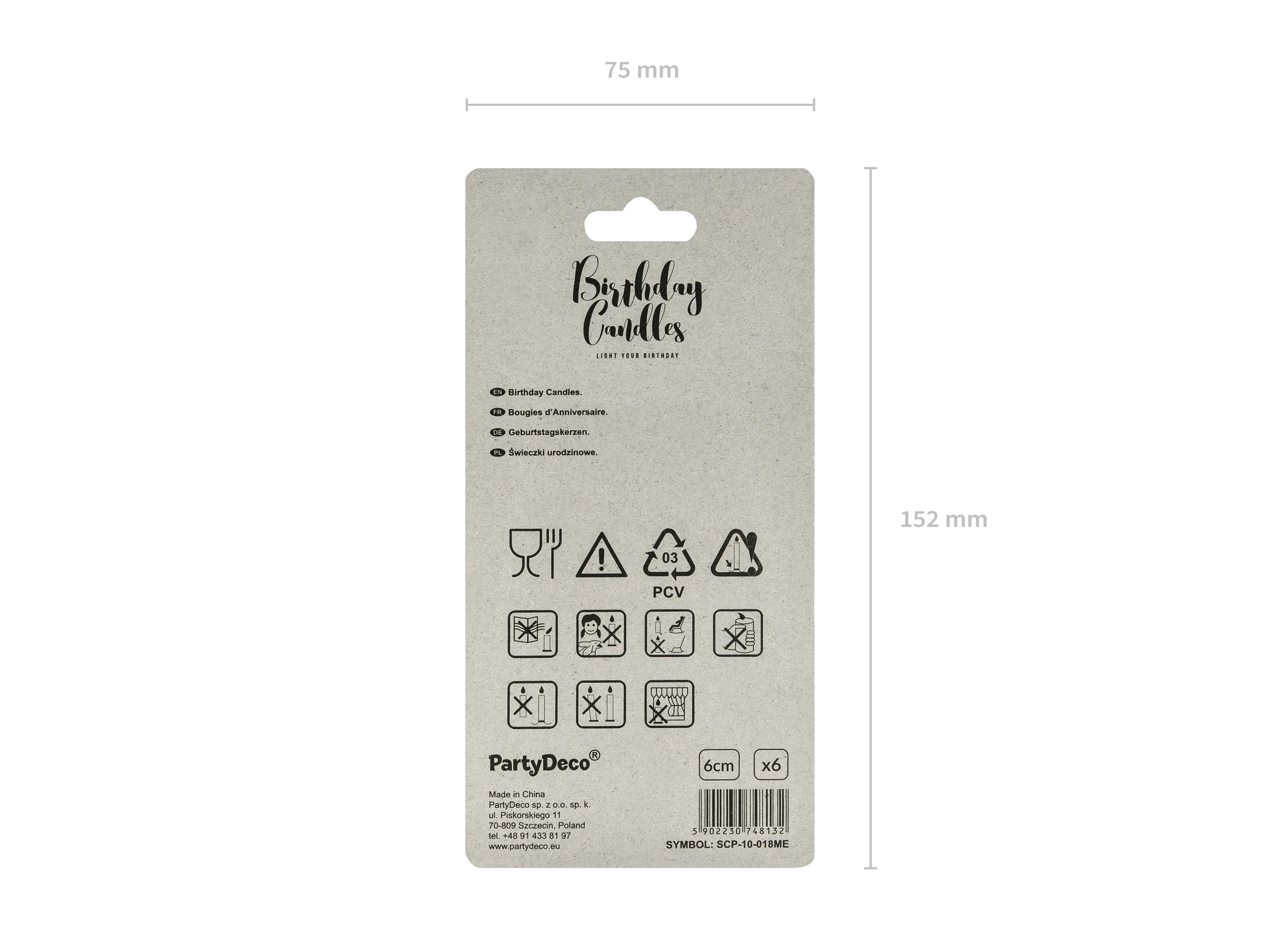 6 bougies d'anniversaire argentées de 6 cm