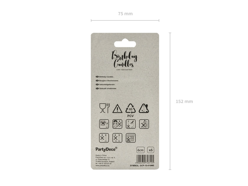 6 bougies d'anniversaire dorées de 6 cm