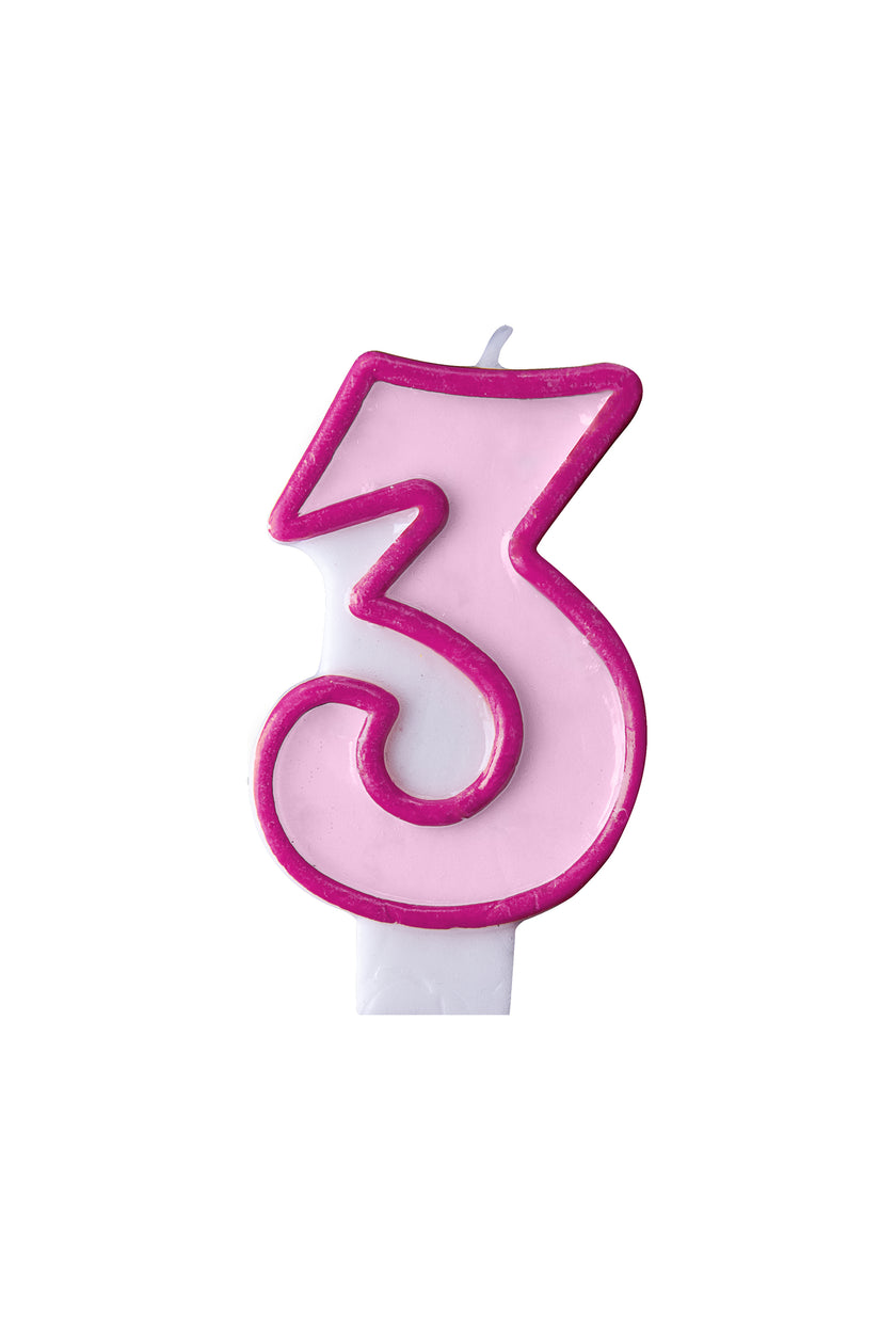 Bougie anniversaire rose chiffre 3