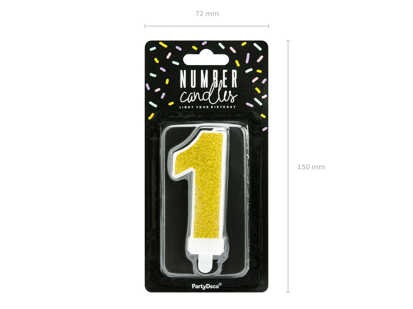Bougie anniversaire dorée chiffre 1