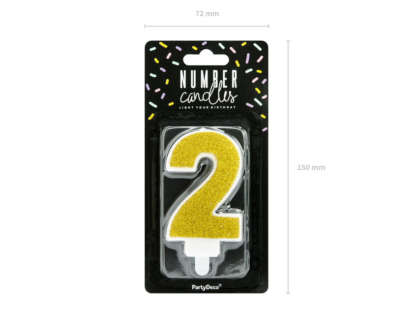 Bougie anniversaire dorée chiffre 2