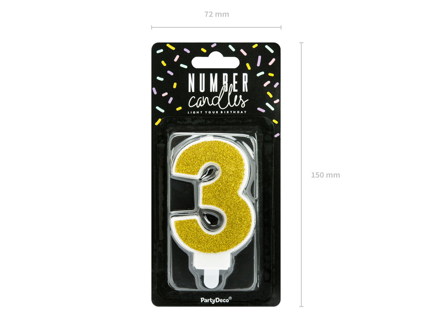 Bougie anniversaire dorée chiffre 3