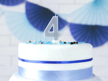 Bougie anniversaire argentée chiffre 4