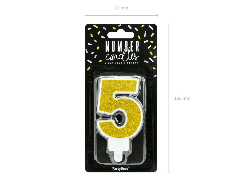 Bougie anniversaire dorée chiffre 5