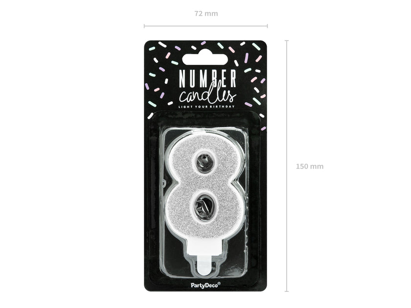 Bougie anniversaire argentée chiffre 8