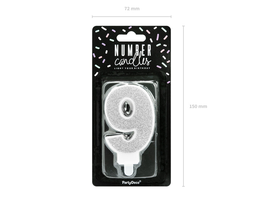 Bougie anniversaire argentée chiffre 9