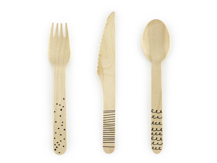 18 couverts motifs noirs en bois